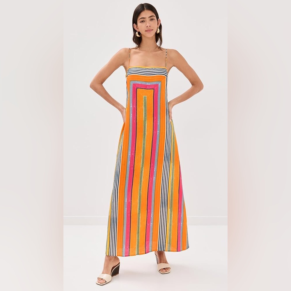 STAUD LAURA DRESS MULTI BAYADERE STRIPE NWT
